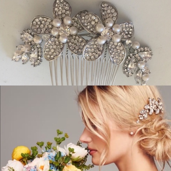 WEDDING BELLES CRYSTAL BRIDAL HAIR COMB SILVER WITH PEARLS NEW - Picture 1 of 8